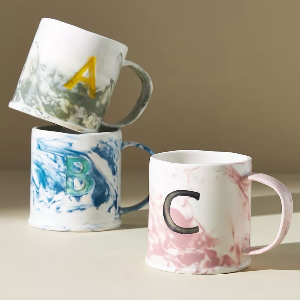 Anthropologie Marble Pink Initial Monogram Mug Tea Coffee - Picture 9 of 9